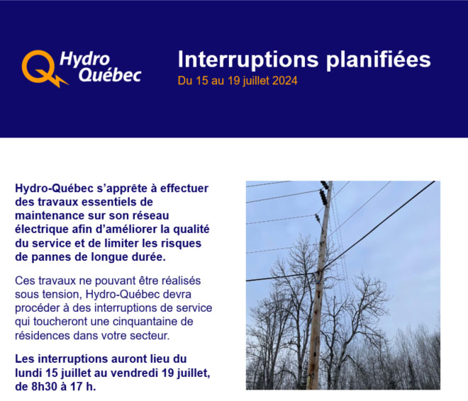 hydro pannes planifiees